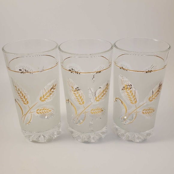 Vintage Italian Glasses Gold Wheat Motif Set of 6 - Picture 4 of 4